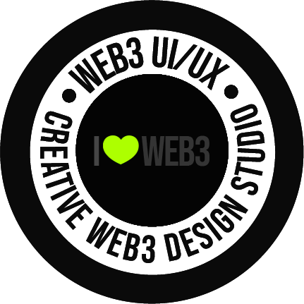 Web3 UI/UX footer logo with a green heart